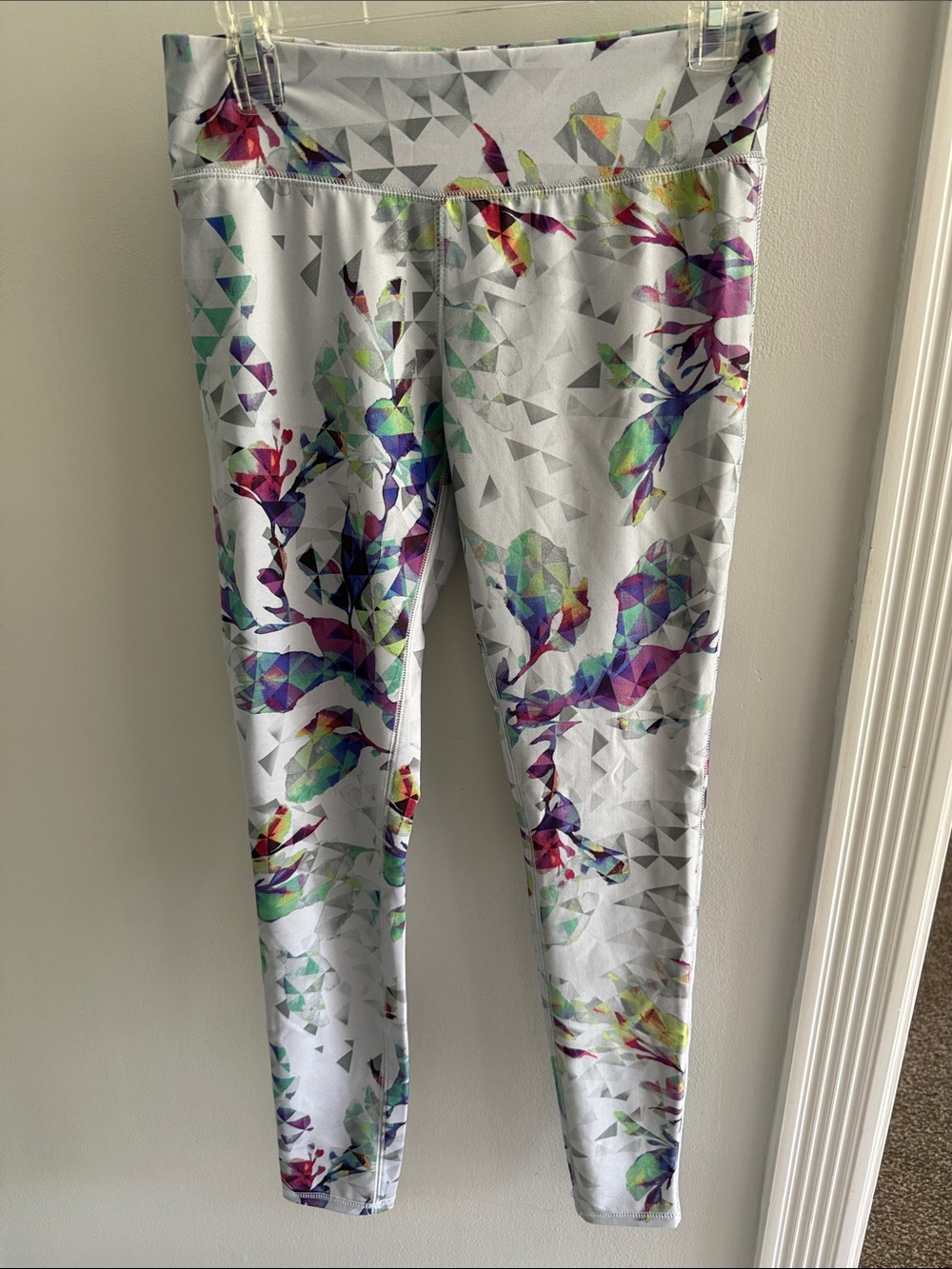 Mossimo Supply Co. White Leggings with Multicolor Abstract Floral Print